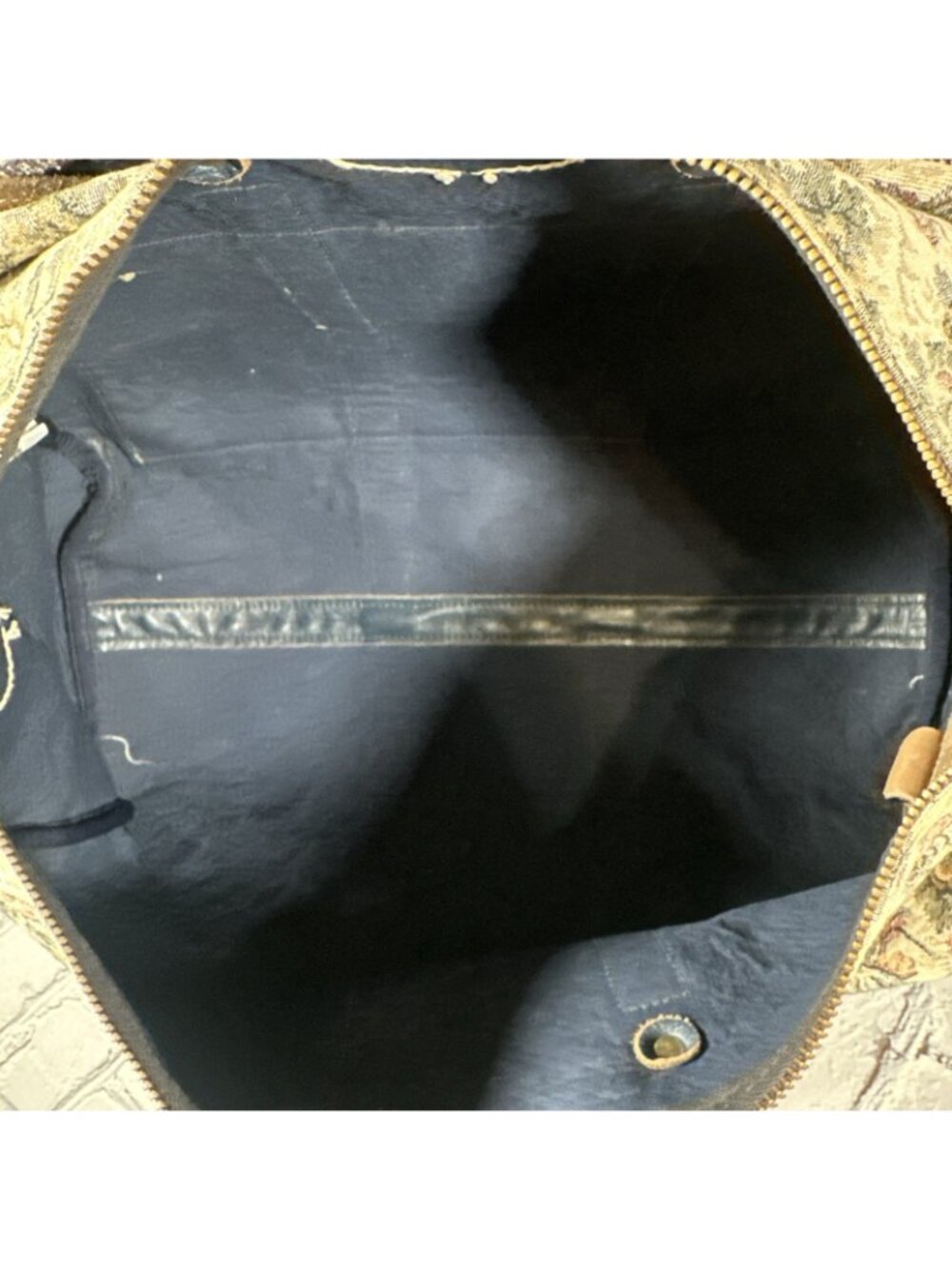 Vintage The French Company Tapestry Weekender Bag with Suede Trim 17.5”x10”x9” - Picture 7 of 15